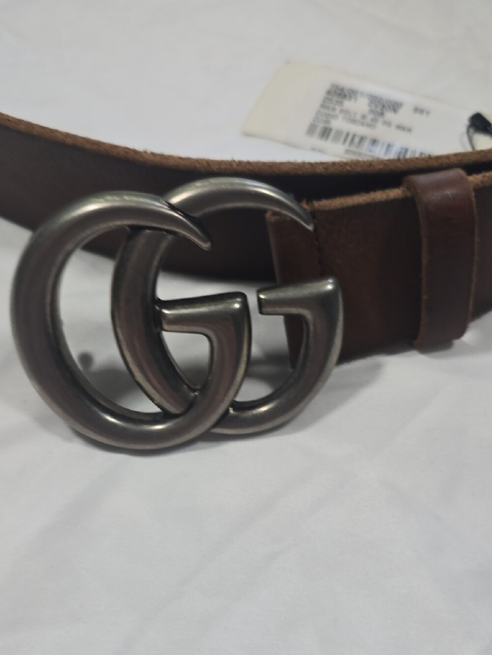 Gucci Brown Leather Belt with Gunmetal Double G Buckle - Picture 3 of 6